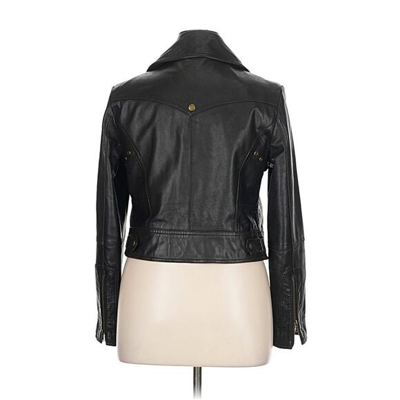 Guess Black Leather Moto Jacket Gold Zipper XL - Picture 2 of 4